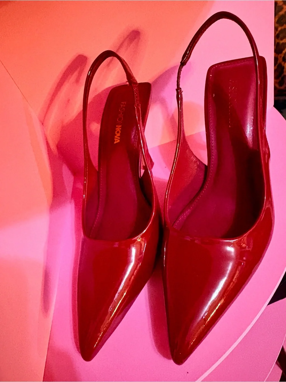 Fashion Nova Patent Slingback Pumps in Burgundy Red